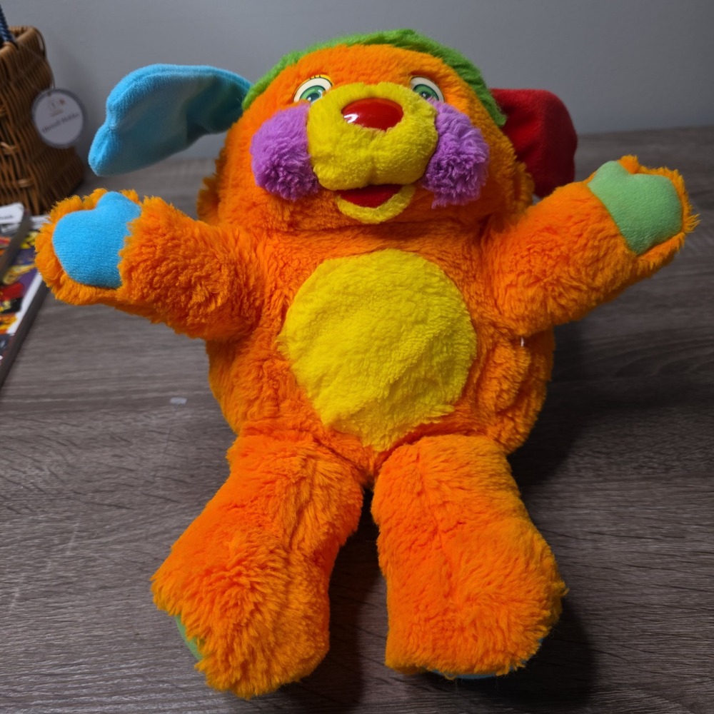 Vintage Popples Puzzle Plush Orange Green 1980s Stuffed Animal Toy 8 Inch